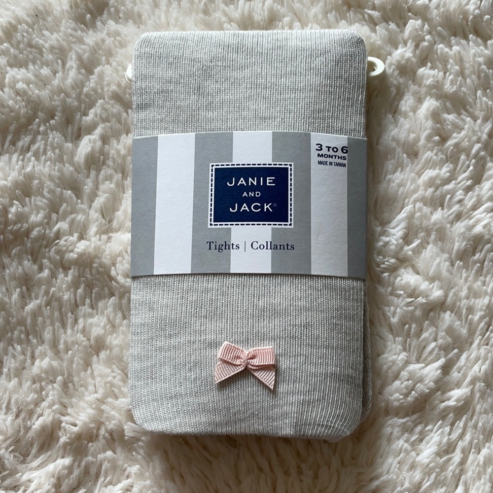 NWT Janie and Jack 3-6 Month Grey w/ bow Tights